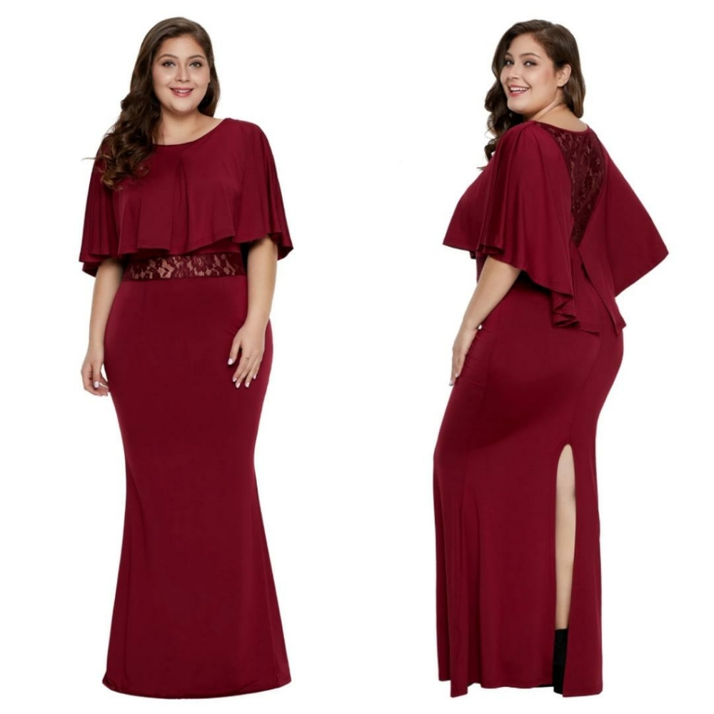 ABS by Allen Schwartz Cape Sleeve Lace Waist Gown